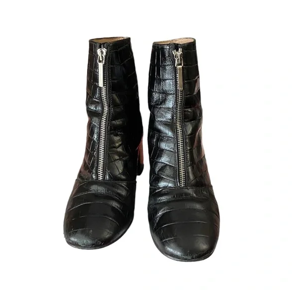 WHISTLES Rowan patent leather Croc booties zip up block heel - Picture 2 of 8